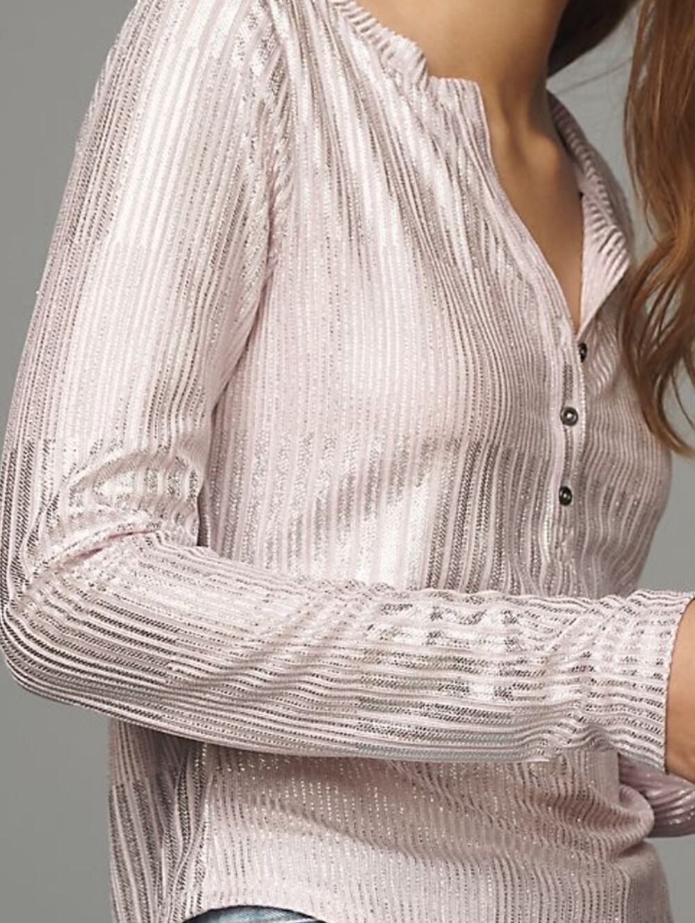 Anthropologie Pilcro Andie Ribbed Spotlight Shimmer Henley Top Women's XL Pink